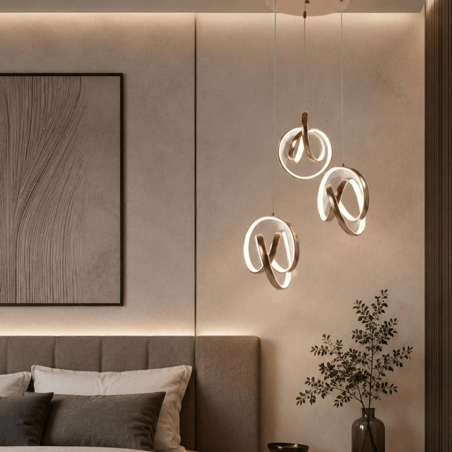 علاقي مودرن LED ثلاثي بتصميم حلزوني فاخر باللون الذهبي – مقاس 15×3 سم