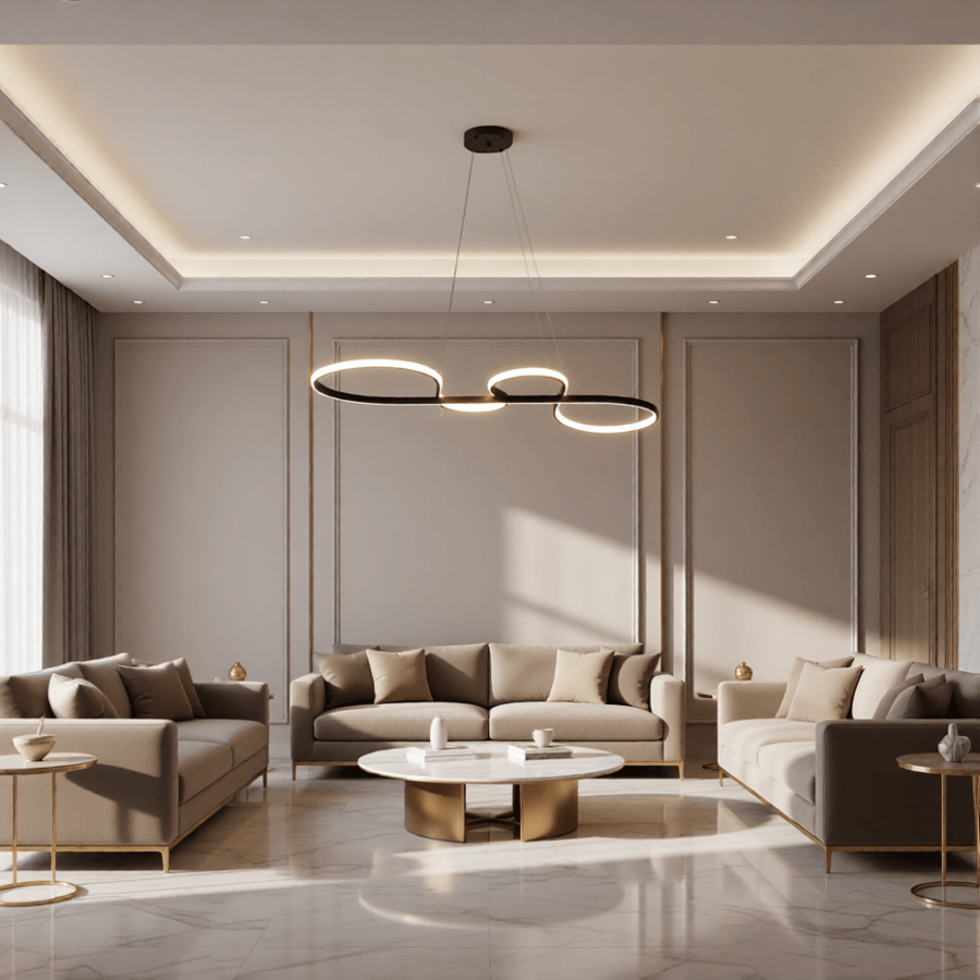 نجفة مودرن LED مستطيلة بتصميم حلقات عصرية باللون الأسود – عرض 100 سم
