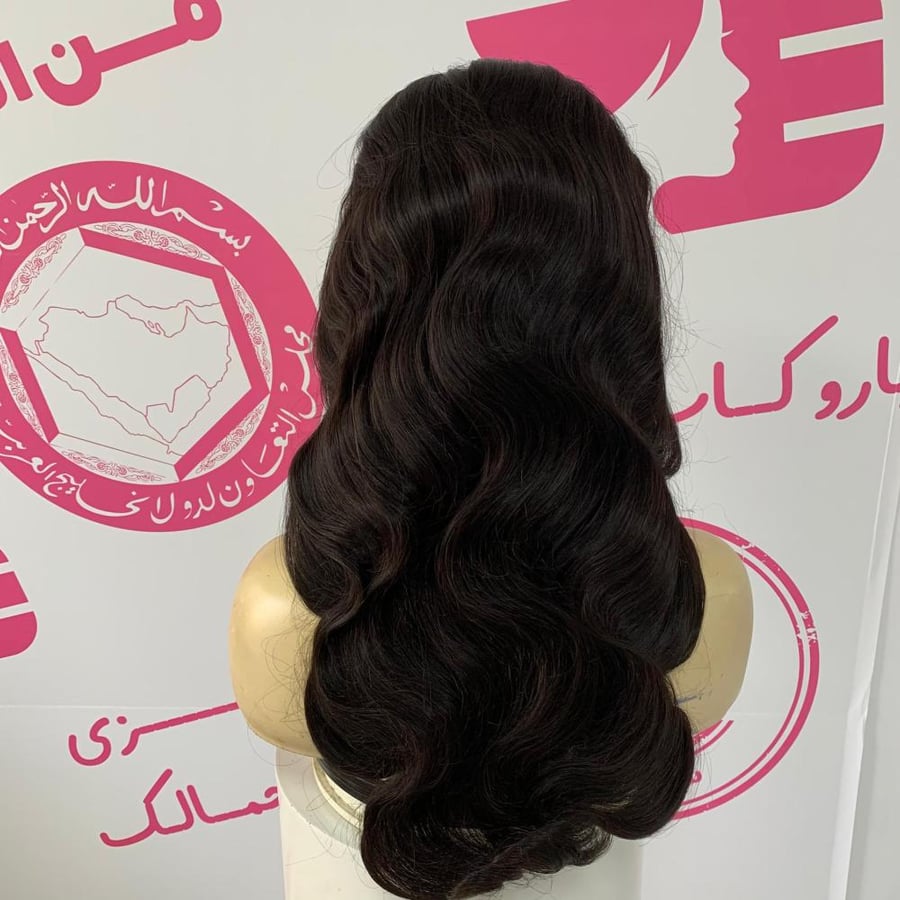 باروكه شعر طبيعى طول 20انش جذور كامله فروه دانتيل لون بنى غامق ويفى