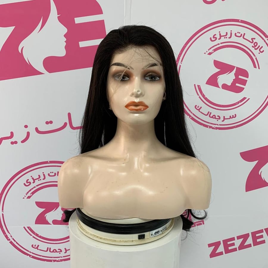 باروكه شعر طبيعى طول24انش جذور كامله فروه دانتيل لون اسود طبيعى