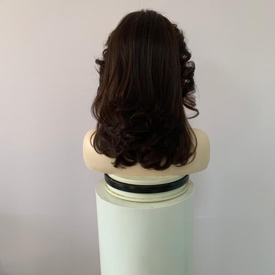 Natural hair wig, length 14 inches, density 180, natural black, front roots, lace cap