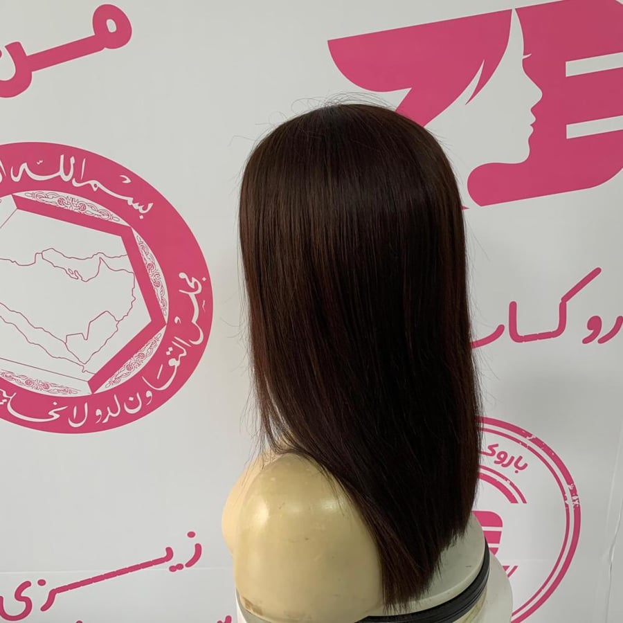 باروكة شعر طبيعي   لون بنى غامق 16 انش جذور كاملة حرير 360° – بريميوم | زيزي