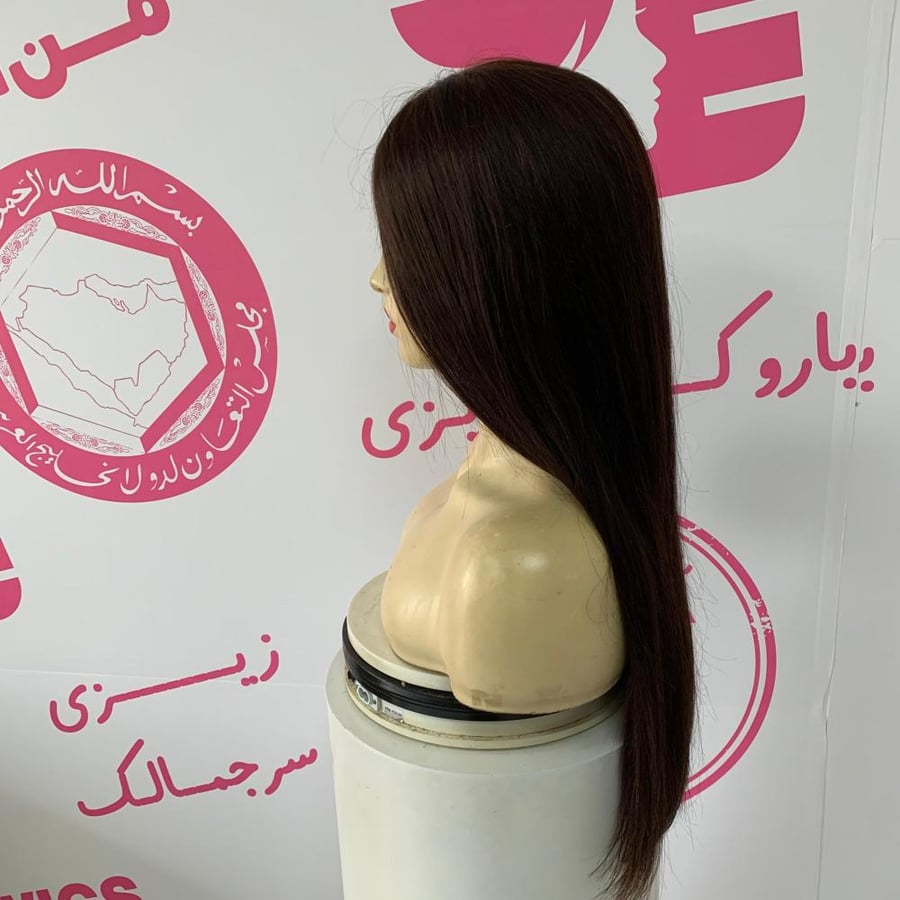باروكة شعر طبيعي  لون بنى غامق طول 22 انش جذور كاملة حرير 360° – بريميوم | زيزي
