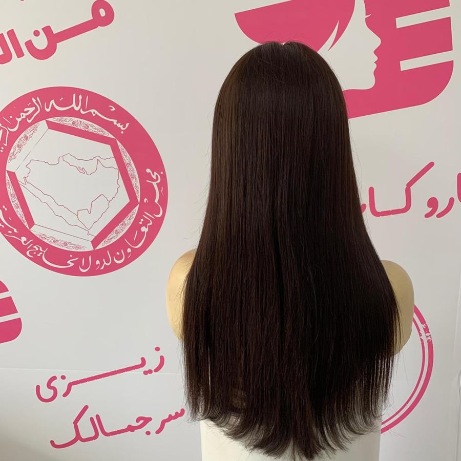 باروكة شعر طبيعي  لون بنى غامق طول 20 انش جذور كاملة حرير 360° – بريميوم | زيزي