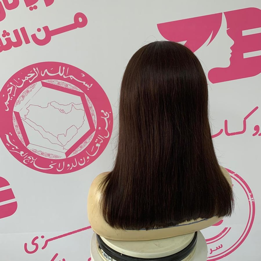 باروكة شعر طبيعي   لون بنى غامق14 انش جذور كاملة حرير 360° – بريميوم | زيزي
