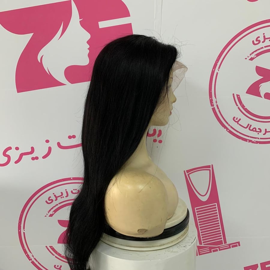 باروكه شعر طبيعى طول 20أنش كثافه 180 اسود فاحم جذور اماميه فروه دانتيل