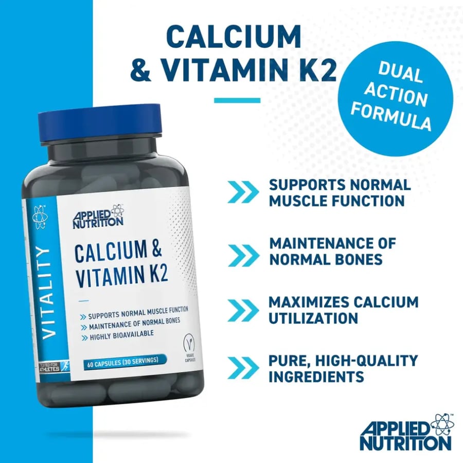 Applied Nutrition Vitality - مكمل غذائي كالسيوم وفيتامين K2، 60 كبسولة