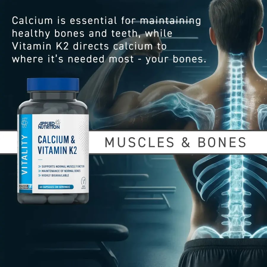 Applied Nutrition Vitality - مكمل غذائي كالسيوم وفيتامين K2، 60 كبسولة