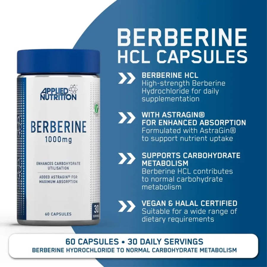 Applied Nutrition Berberine 1000mg - كبسولات لتحسين استهلاك الكربوهيدرات، 60 كبسولة