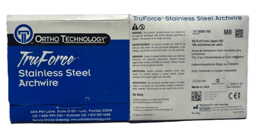 ORTHO TECHNOLOGY SS ARCH WIRE SIZE 20 1 PACK 100 Pcs