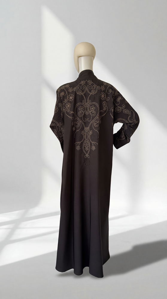Golden embroidered linen abaya