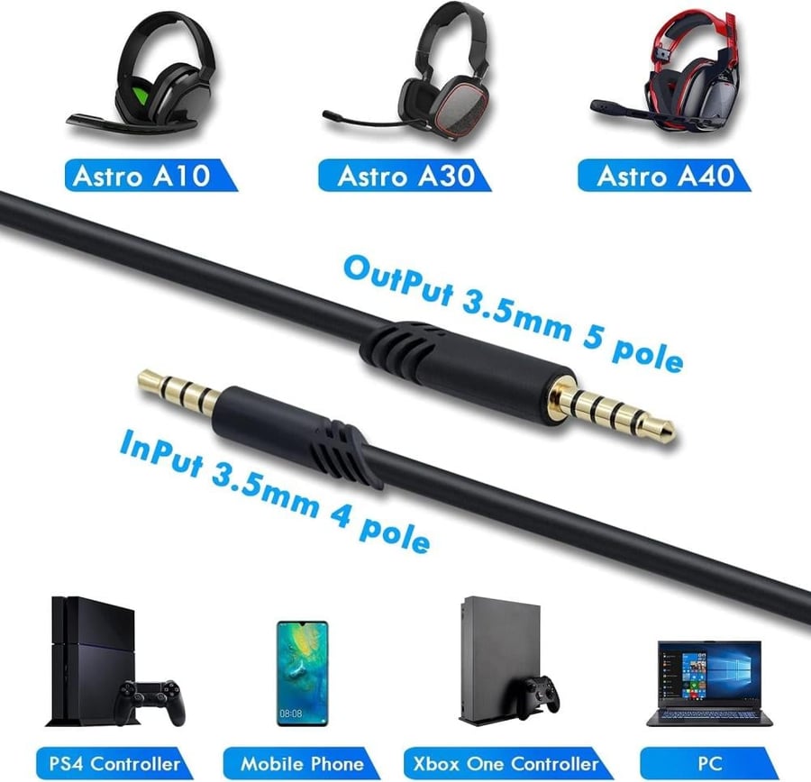 كيبل صوت AUX بديل مع تحكم في مستوى الصوت لسماعات الالعاب استرو A10/A30/A40 PS5/PS4/Xbox One/Xbox Series S/X/الكمبيوتر/الهاتف الذكي عبر مقبس 3.5 ملم - 2 متر