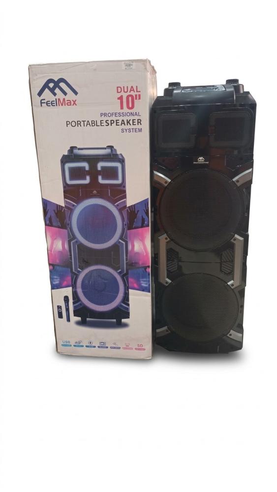 مكبر صوت محمول احترافي مزود بمضخم صوت مزدوج مقاس 10 بوصة (Dual 10" Professional Portable Speaker System) من علامة FeelMax
