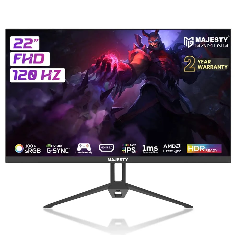 شاشة ألعاب ماجيستي 22 بوصة FHD | 120Hz | 1ms | IPS | HDR | G-SYNC & FreeSync | HDMI | VGA | VESA