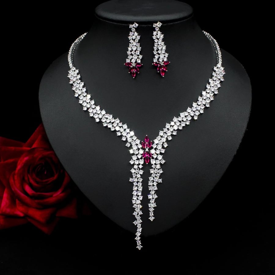 925 Silver Zirconia Necklace and Earrings Set