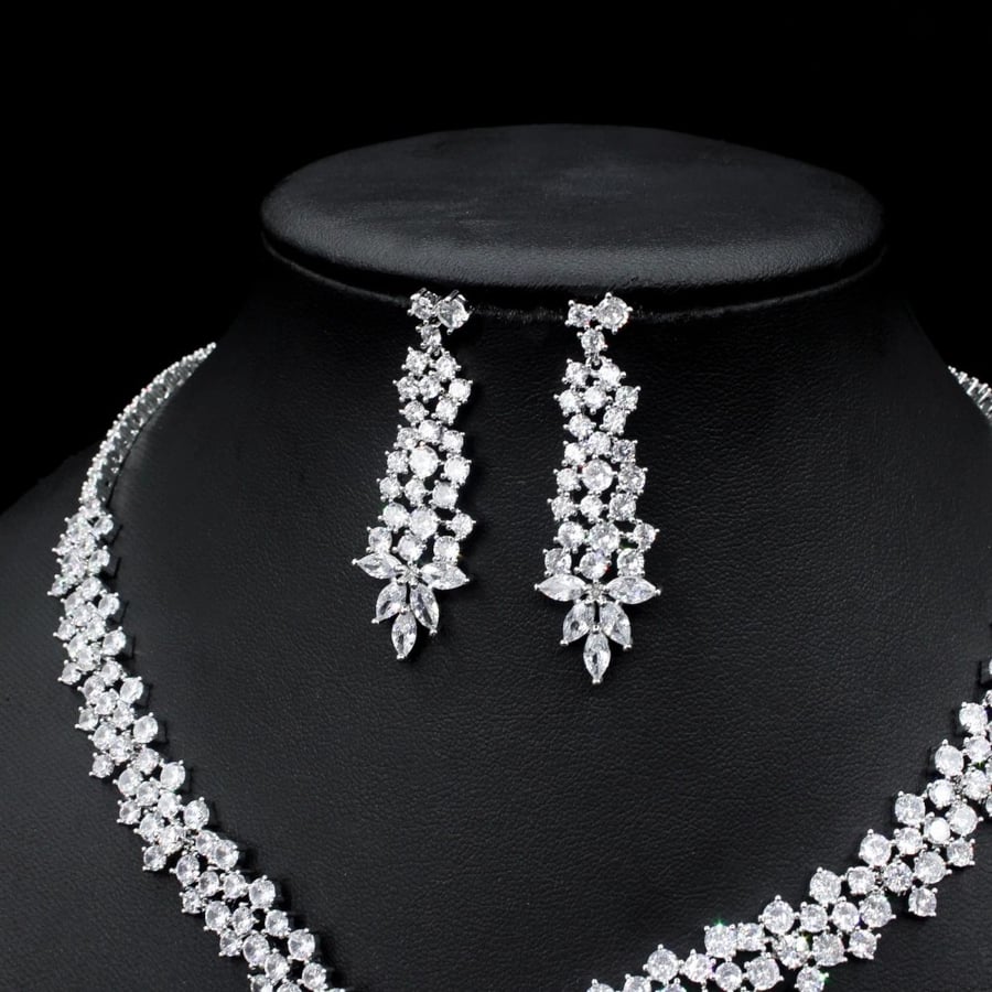 925 Silver Zirconia Necklace and Earrings Set