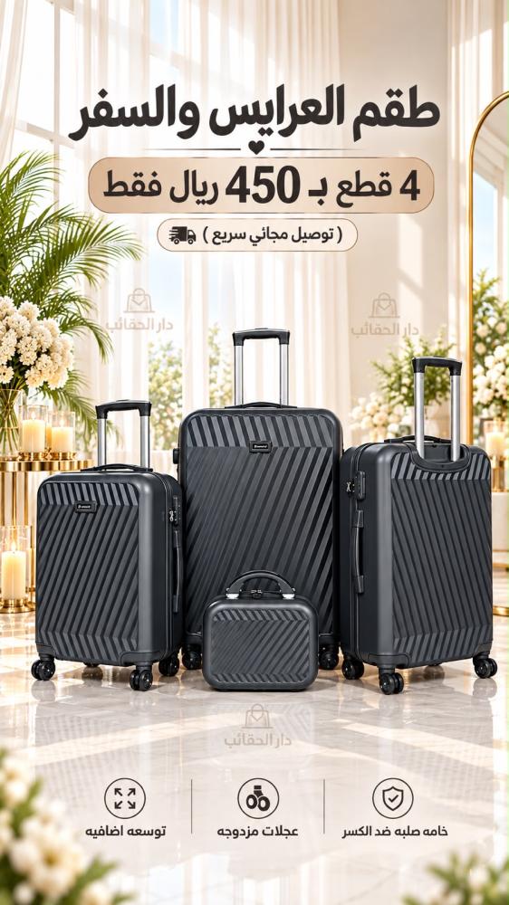 طقم سفر فخم باللون الاسود من قطع