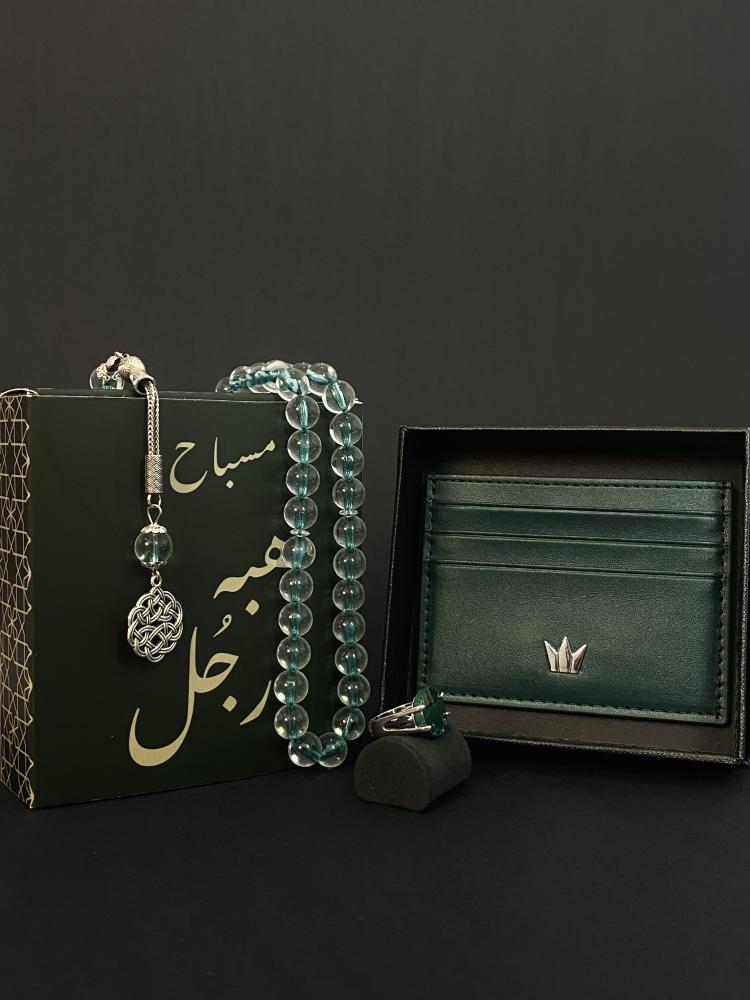 بكج الإهداء خاتم فضه عيار 925 اخضر معرق