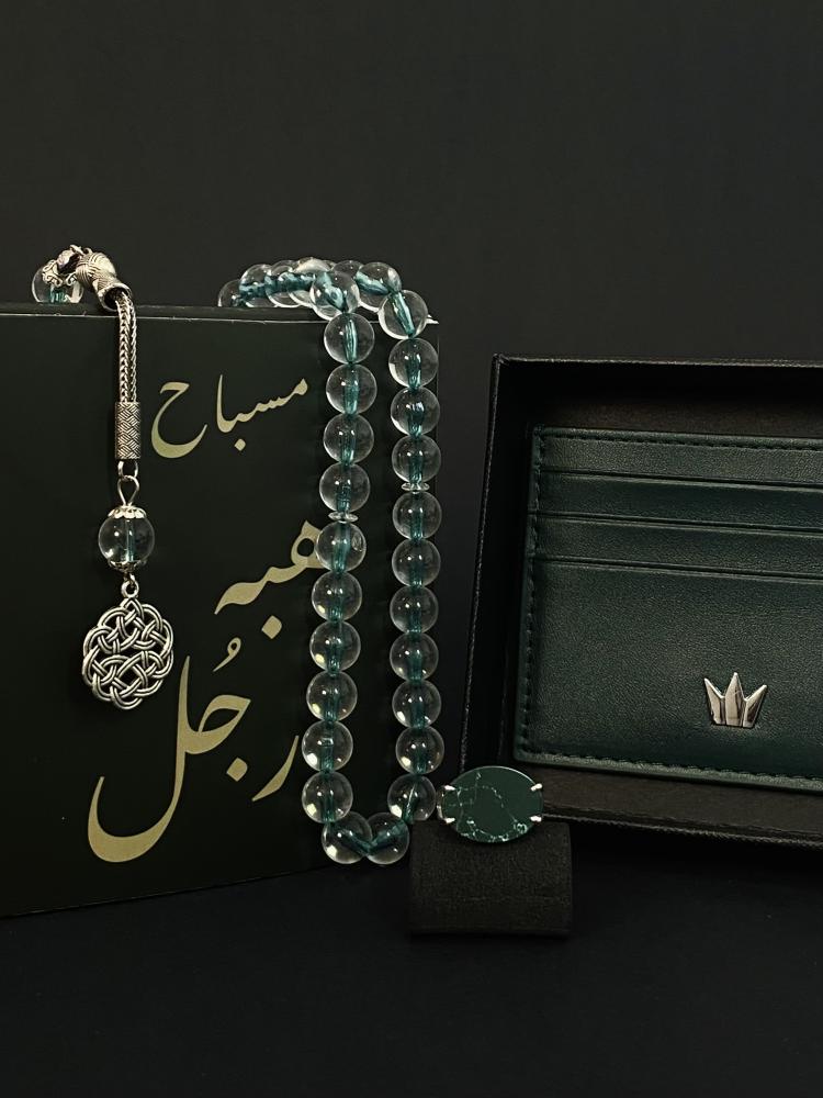 بكج الإهداء خاتم فضه عيار 925 اخضر معرق