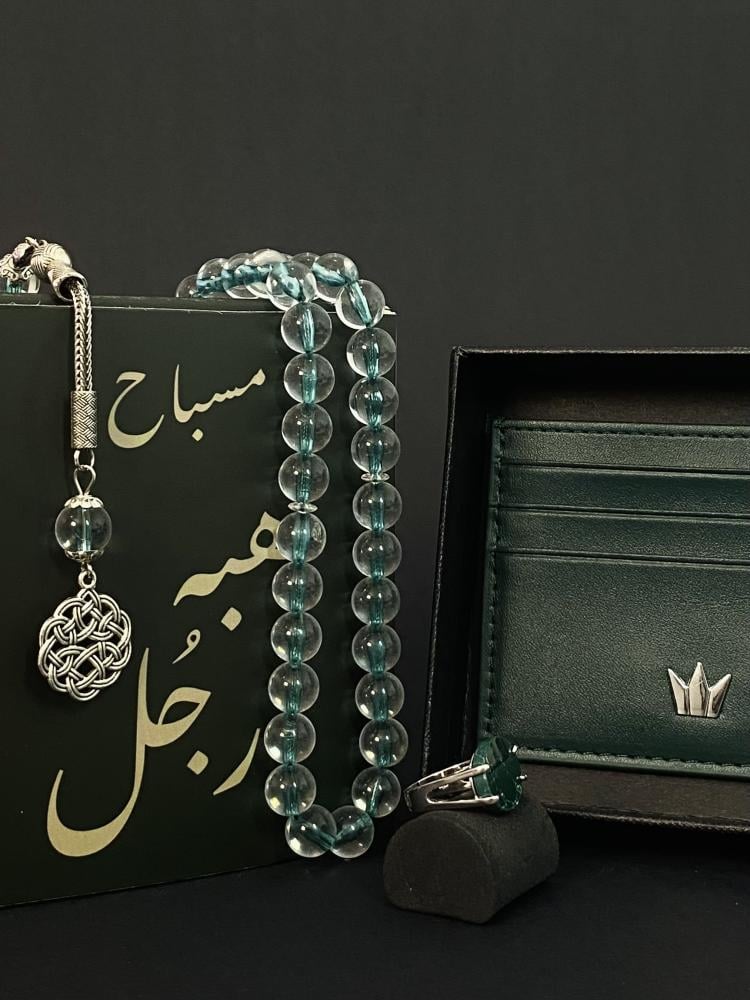 بكج الإهداء خاتم فضه عيار 925 اخضر معرق