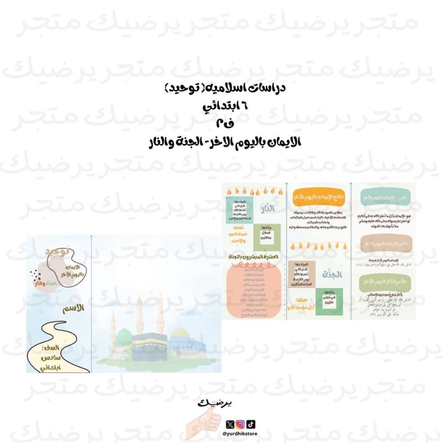 الايمان باليوم الاخر- الجنة والنار دراسات اسلاميه( توحيد) ٦ ابتدائي ف٢