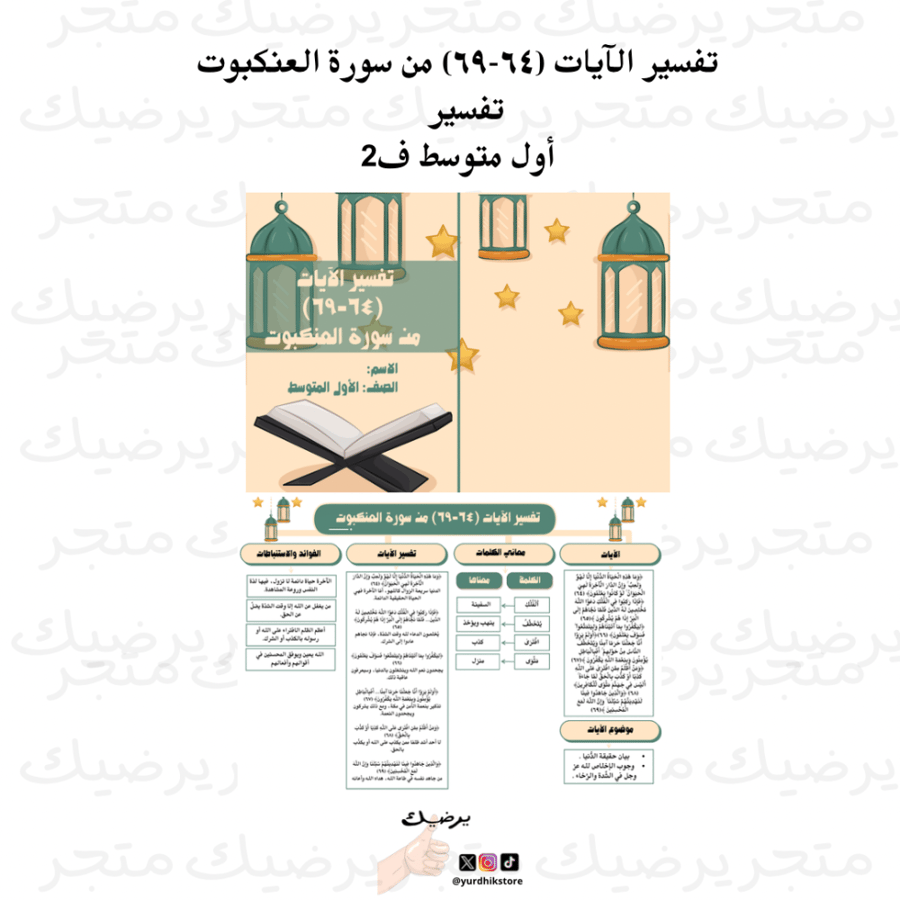 تفسير الآيات (٦٤-٦٩) من سورة العنكبوت تفسير   أول متوسط ف2