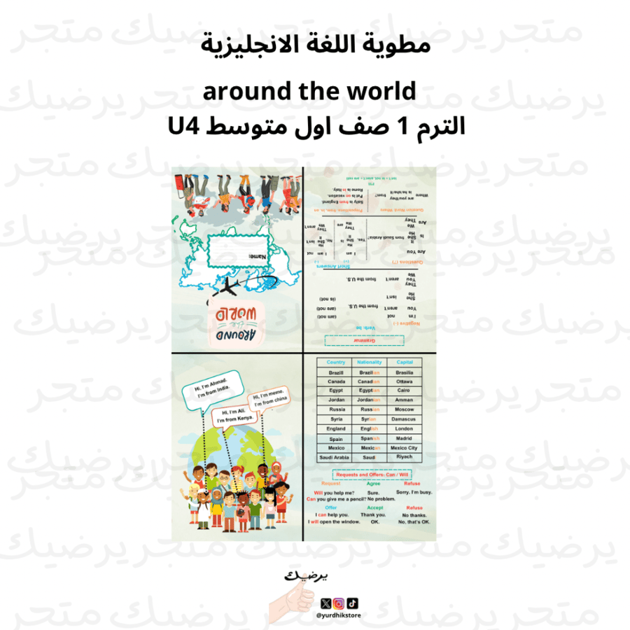 مطوية اللغة الانجليزية around the world الترم 1 صف اول متوسط U4