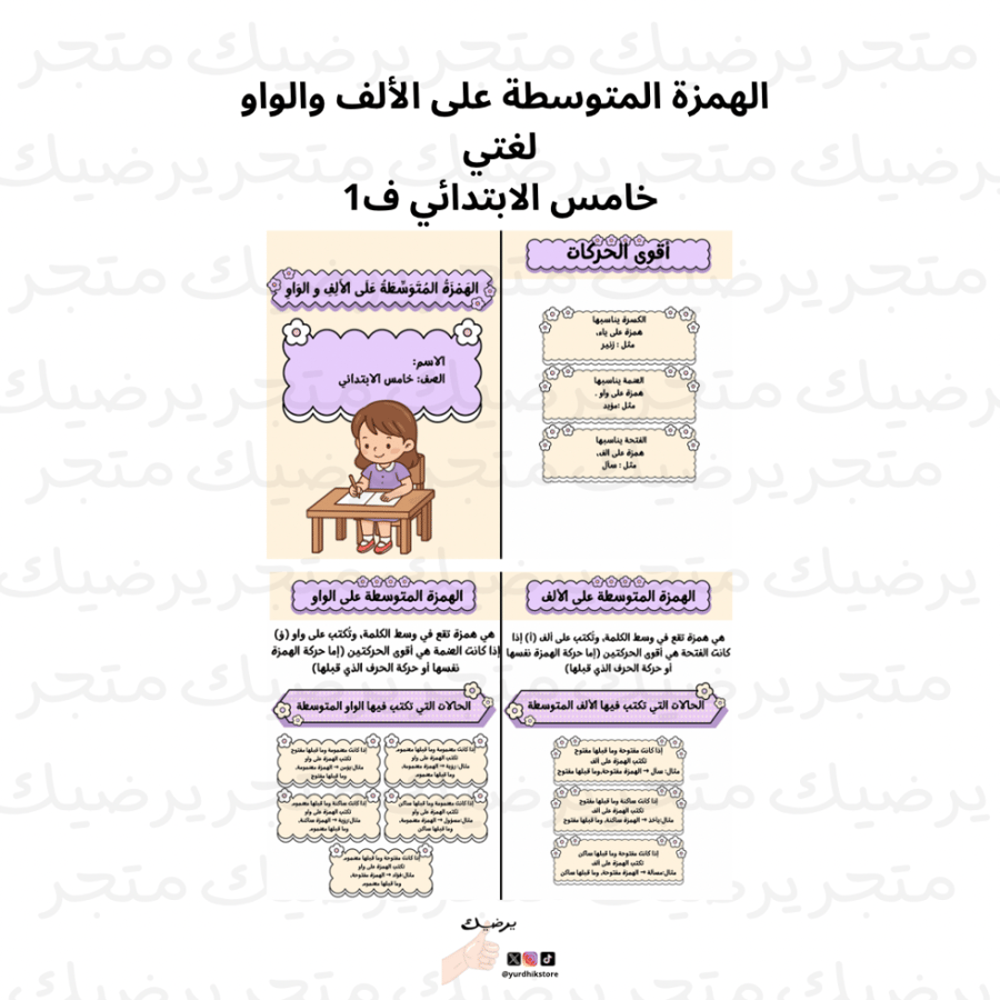 الهمزة المتوسطة على الألف والواو  لغتي خامس الابتدائي ف1