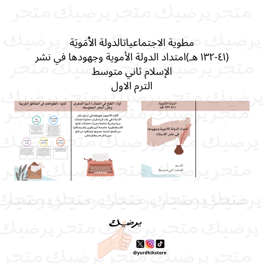 مطوية الاجتماعيات الدولة الأمَويَة (١٣٢-٤١ ه)امتداد الدولة الأموية وجهودها في نشر الإسلام ثاني متوسط الترم الاول