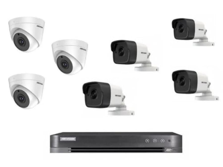 عدد 7 كاميرا 8 ميجـا HIKVISION  داخلية أو خارجية حسب إختيارك + جهاز تسجيل 8 قنوات يدعم حتي 8 ميجا