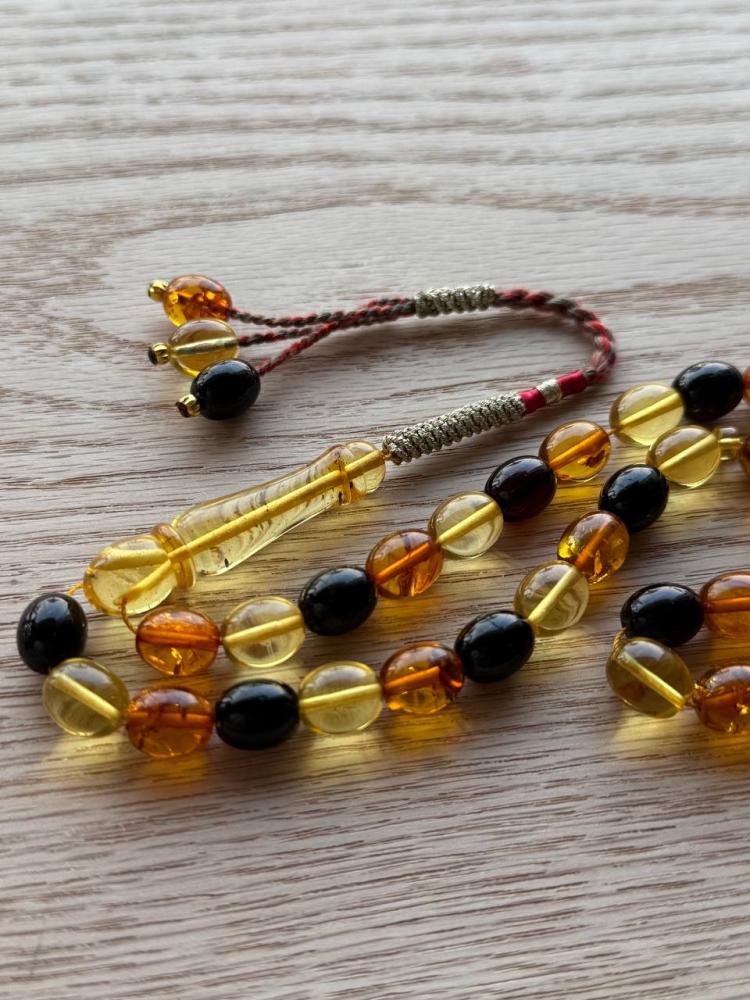 Natural amber prayer beads, sorted