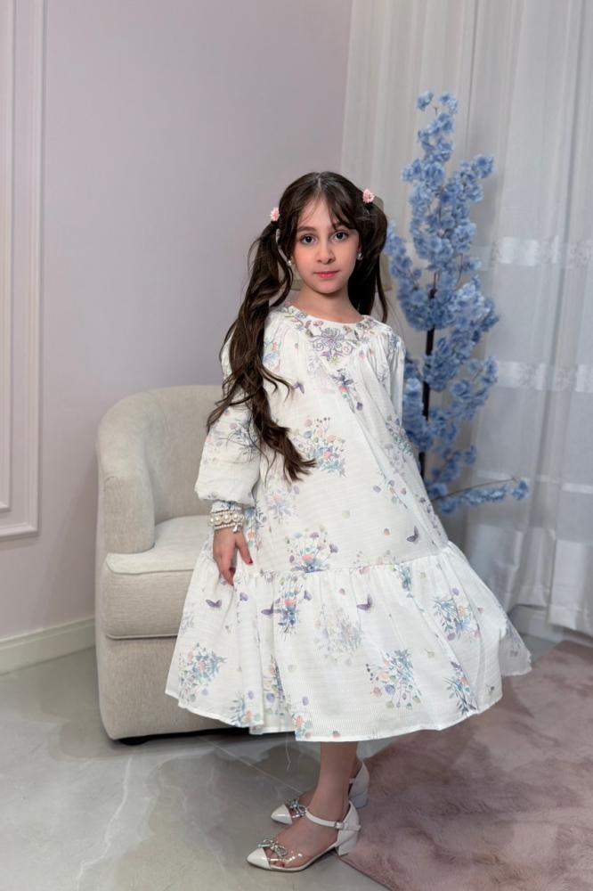فستان بناتي بنقوش زهور اكمام طويلة  55382
