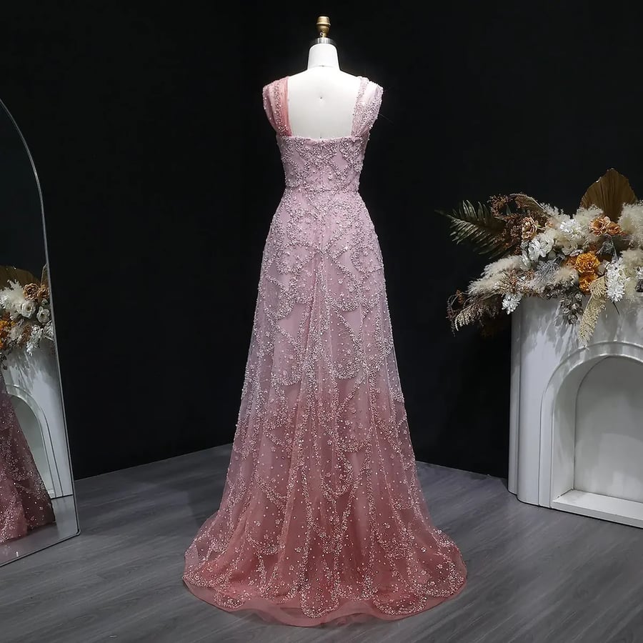 Pink Embellished Halter Gown MS220