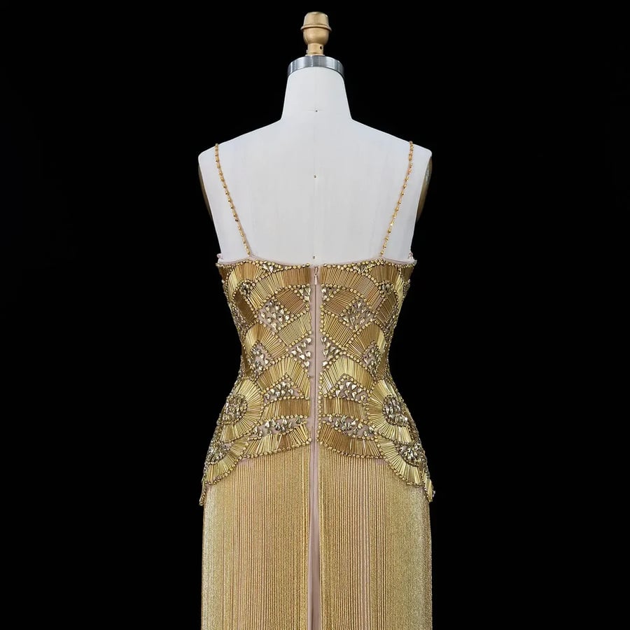 Golden Embellished Fringe Gown MS222