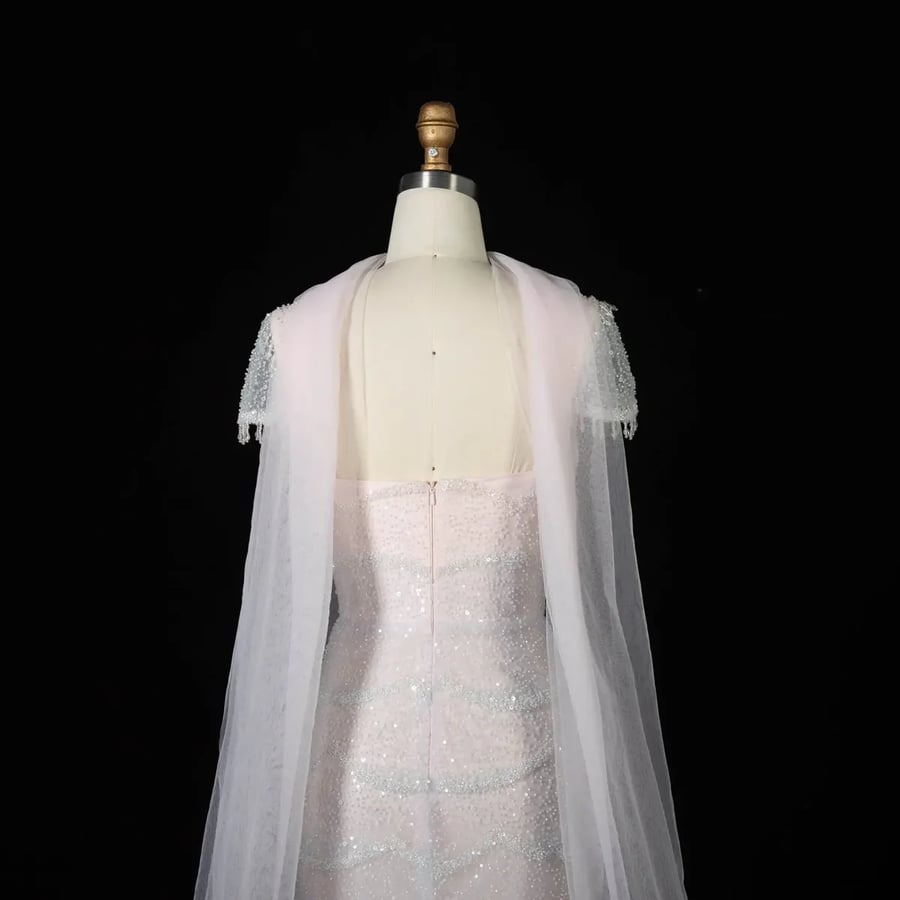 White Scalloped Embellished Gown MS107