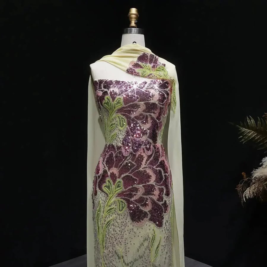Floral Sequin Strapless Gown MS217