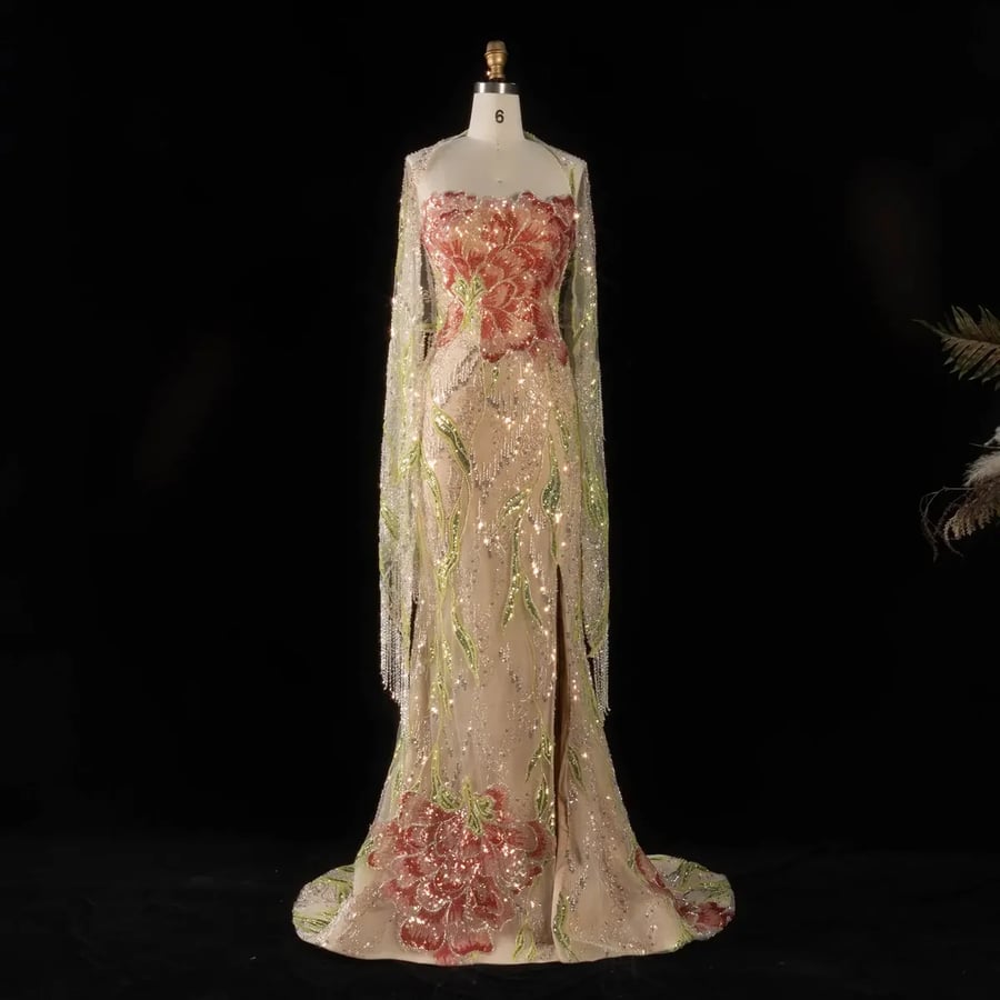 Floral Embellished Slit Gown MS216