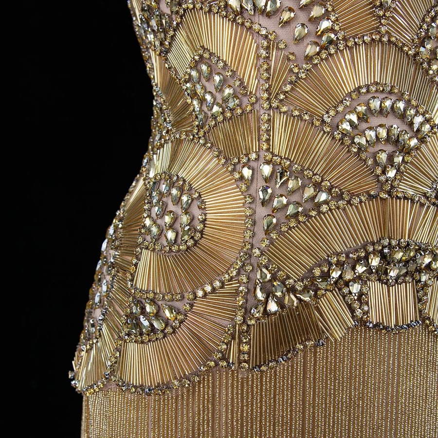 Golden Embellished Fringe Gown MS222