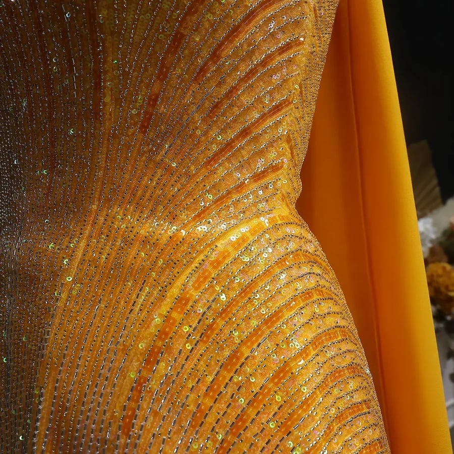 Yellow Peplum Sequined Gown MS201