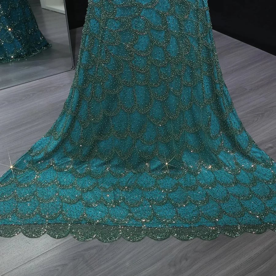 Sequin Peacock Mermaid Gown MS233