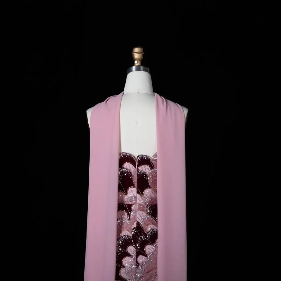 Pink and Burgundy Feather-Pattern Gown MS203