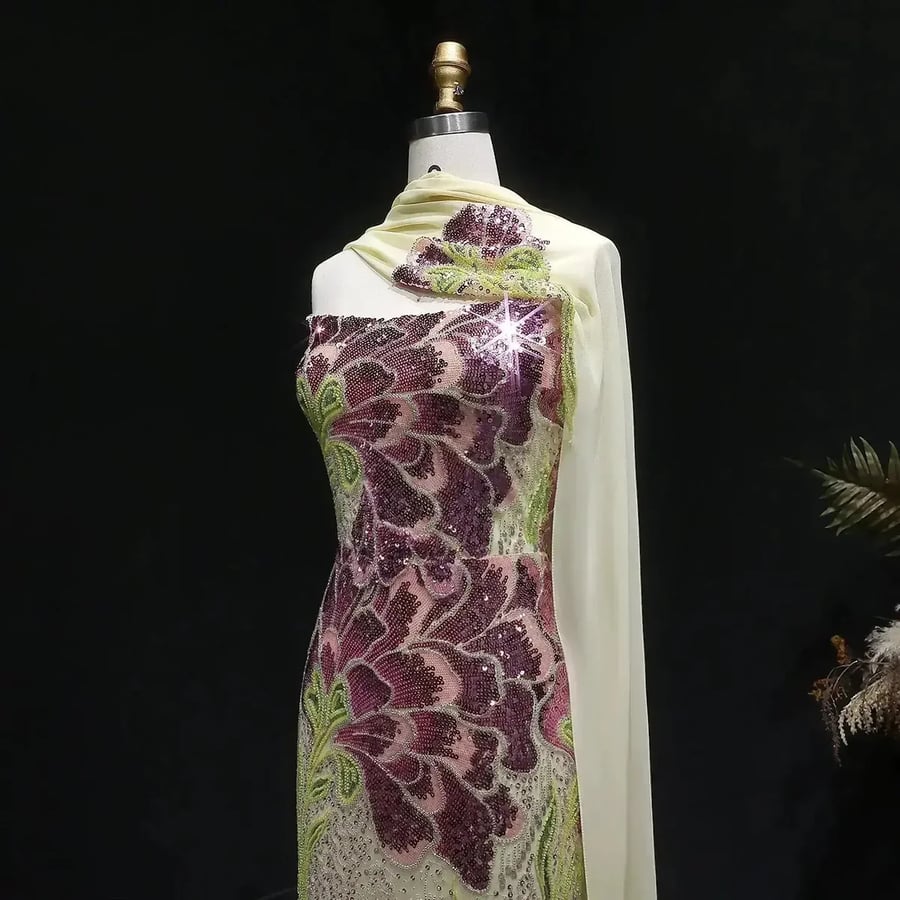Floral Sequin Strapless Gown MS217