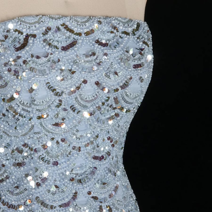 Sky Blue Silver-Embellished Cape Gown MS105