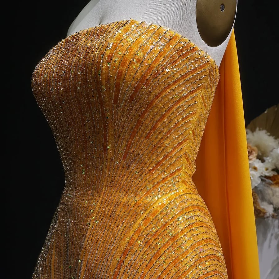 Yellow Peplum Sequined Gown MS201