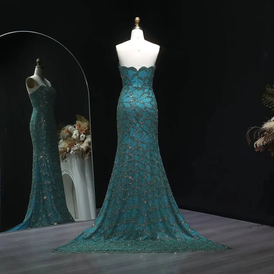 Sequin Peacock Mermaid Gown MS233