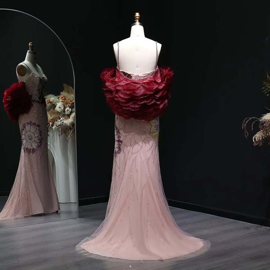 Embellished Pink Ruffle Gown MS232