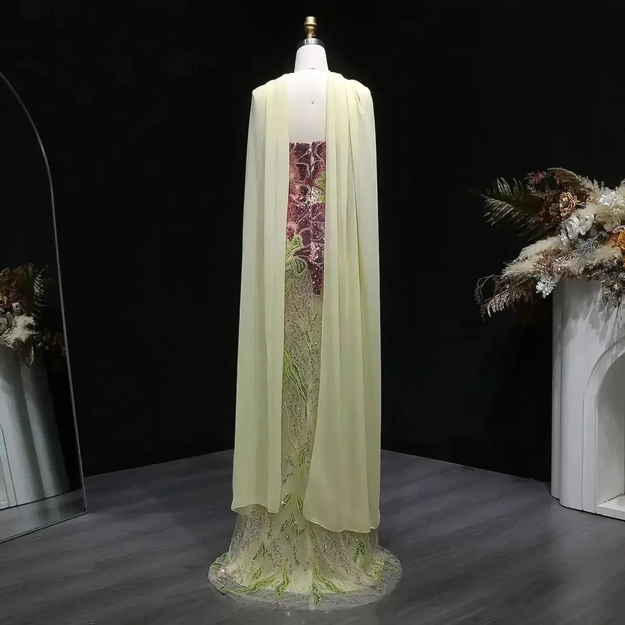 Floral Sequin Strapless Gown MS217