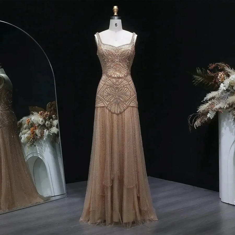 Crystal Embellished Nude Gown MS213