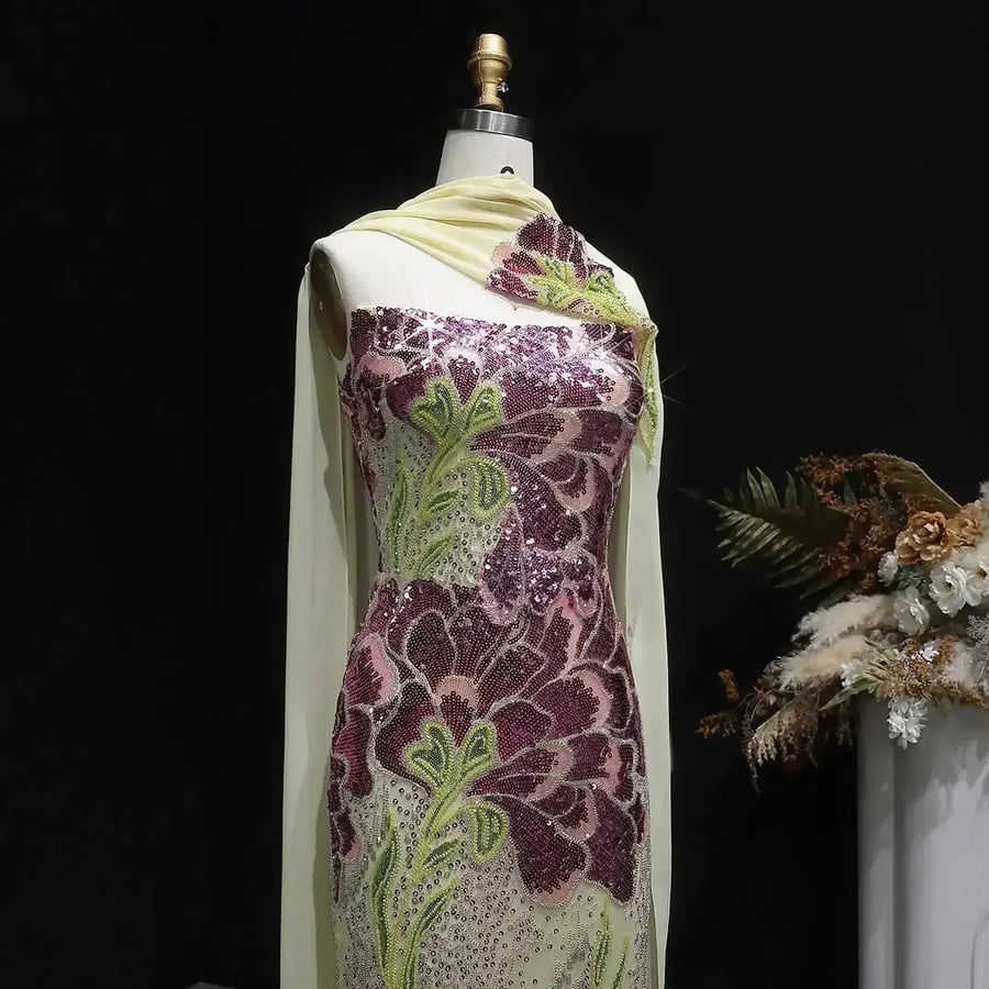 Floral Sequin Strapless Gown MS217