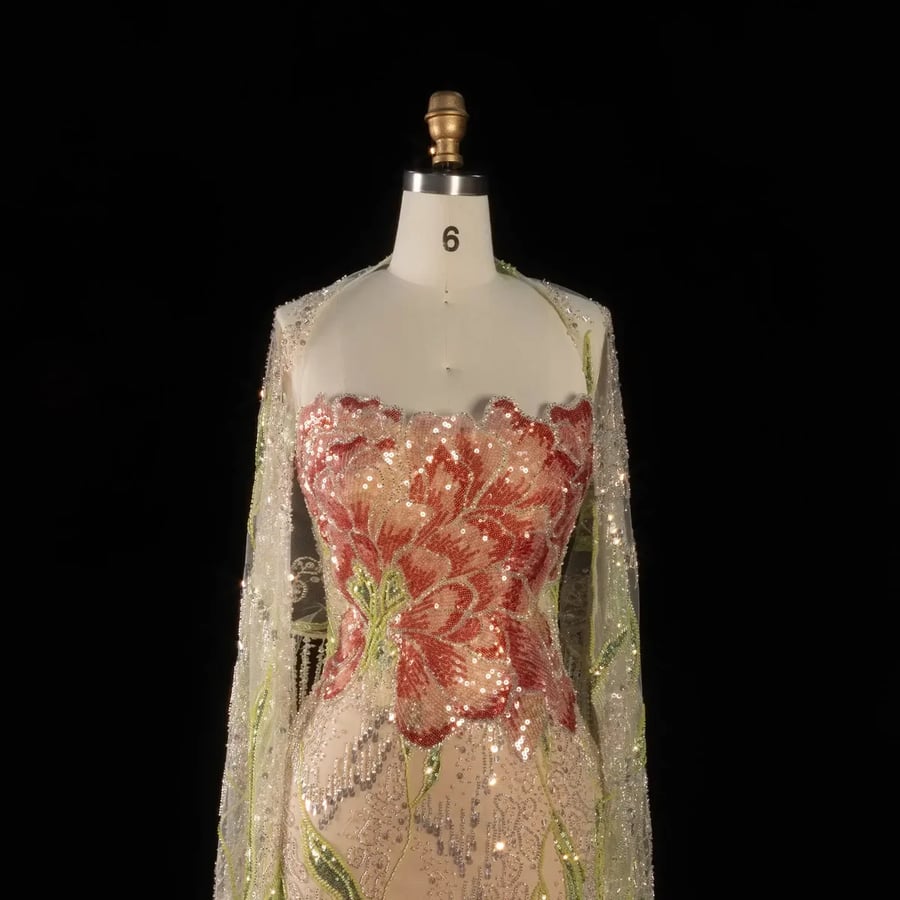 Floral Embellished Slit Gown MS216